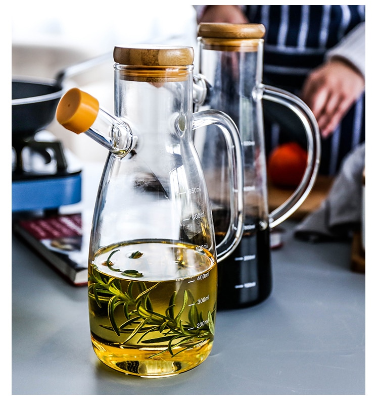 Transparent Glass Oil Bottle With Handle Scale