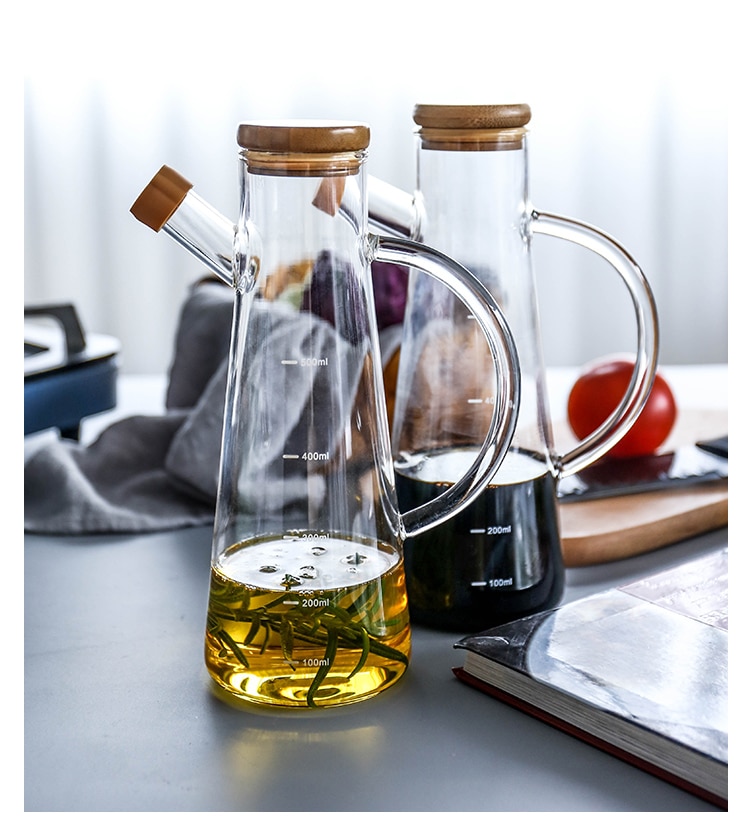 Transparent Glass Oil Bottle With Handle Scale