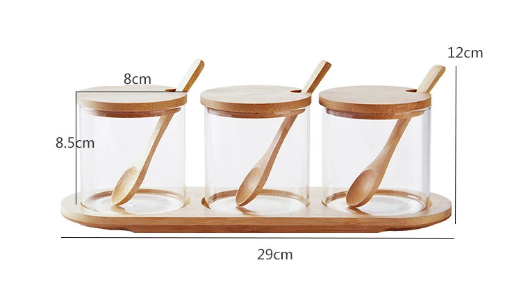 Glass and Wood Storage Jars Set with Spoon
