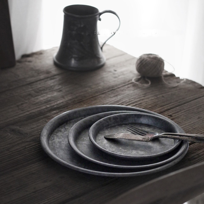 Metal Serving Tray in Grey