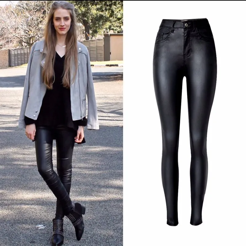 Women's Elastic Skinny Leather Look Jeans