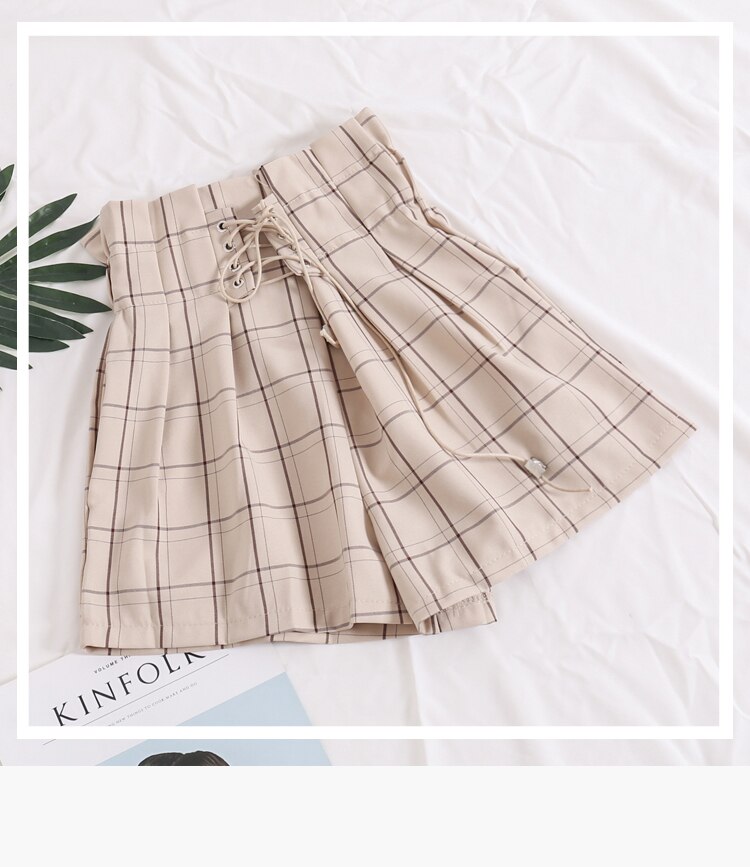 Women's Summer Plaid Drawstring Shorts Women's Summer Plaid Drawstring Shorts