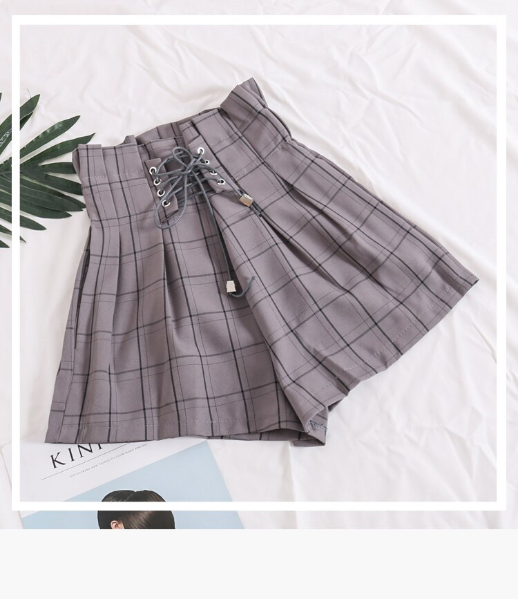 Women's Summer Plaid Drawstring Shorts Women's Summer Plaid Drawstring Shorts