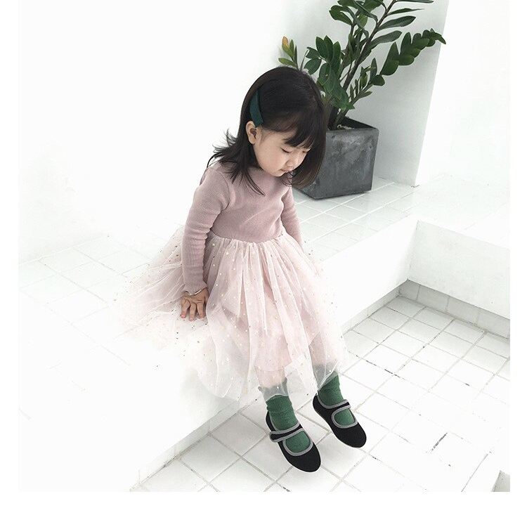 Cute Long Sleeved Cotton Dress with Ruffles