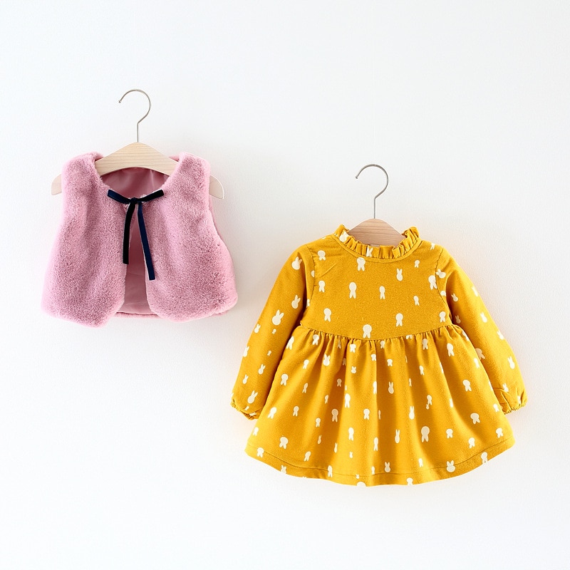 Casual Long Sleeved Cotton Dress with Bow