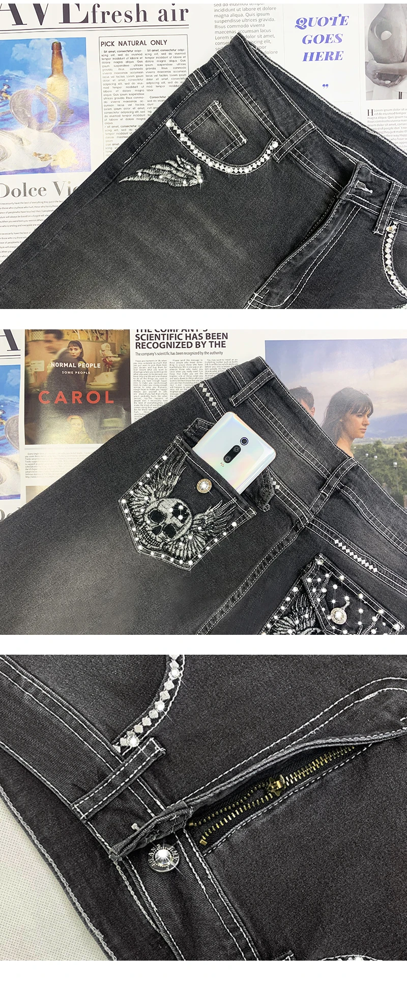 Women's Skull Patterned High Waist Jeans