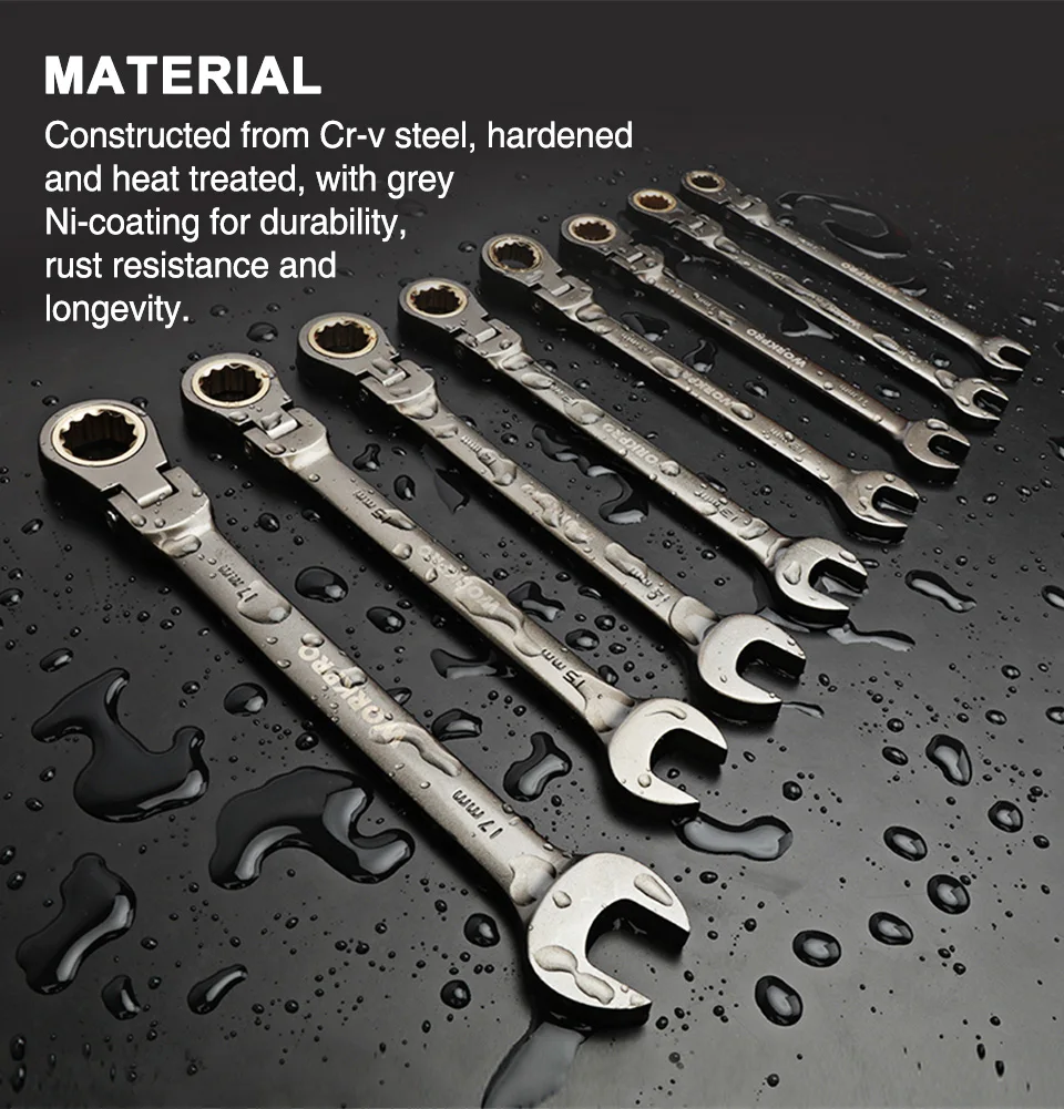Wrenches Set with Flex-Head Ratchets