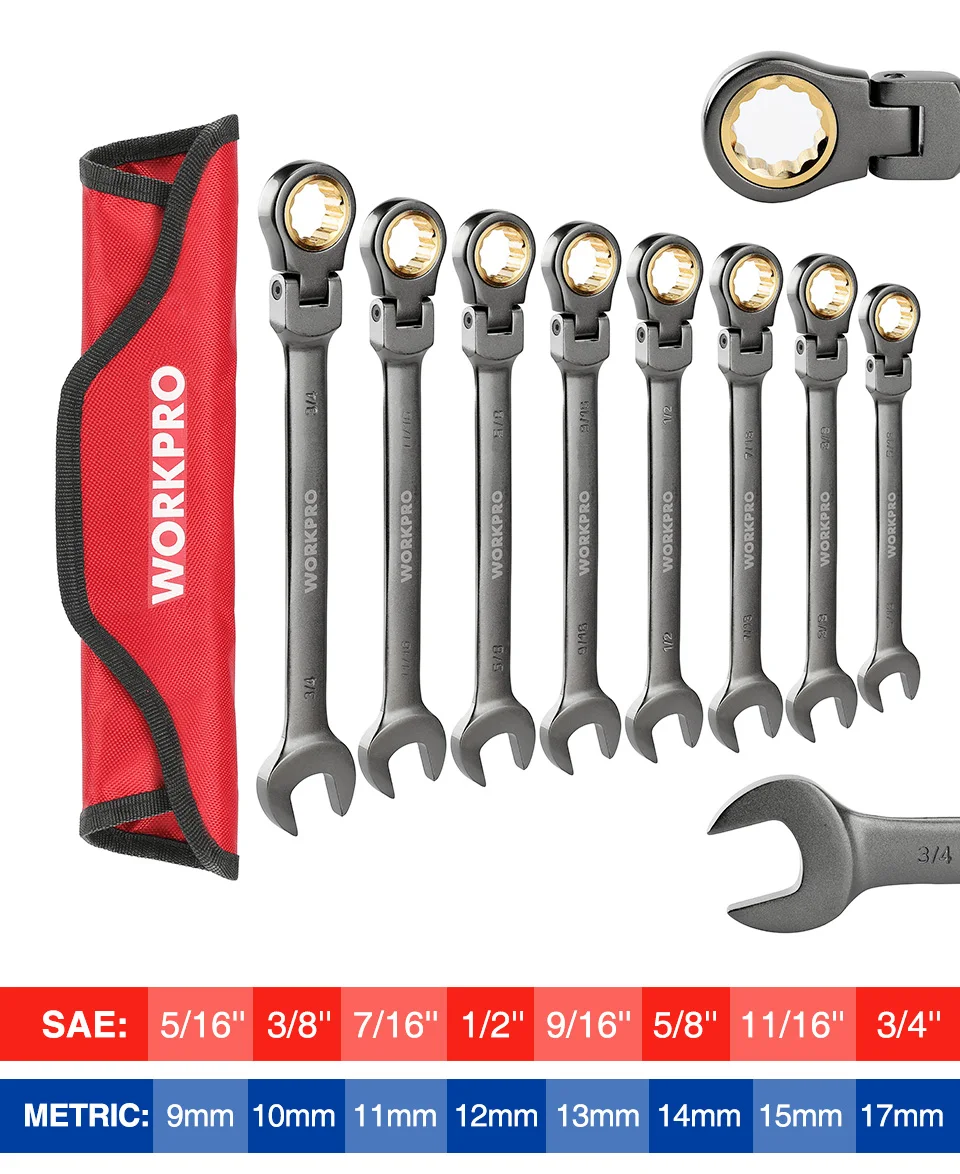 Wrenches Set with Flex-Head Ratchets