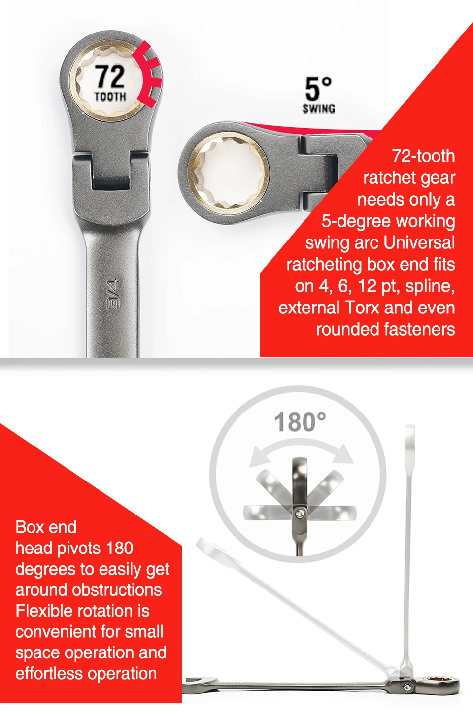 Wrenches Set with Flex-Head Ratchets