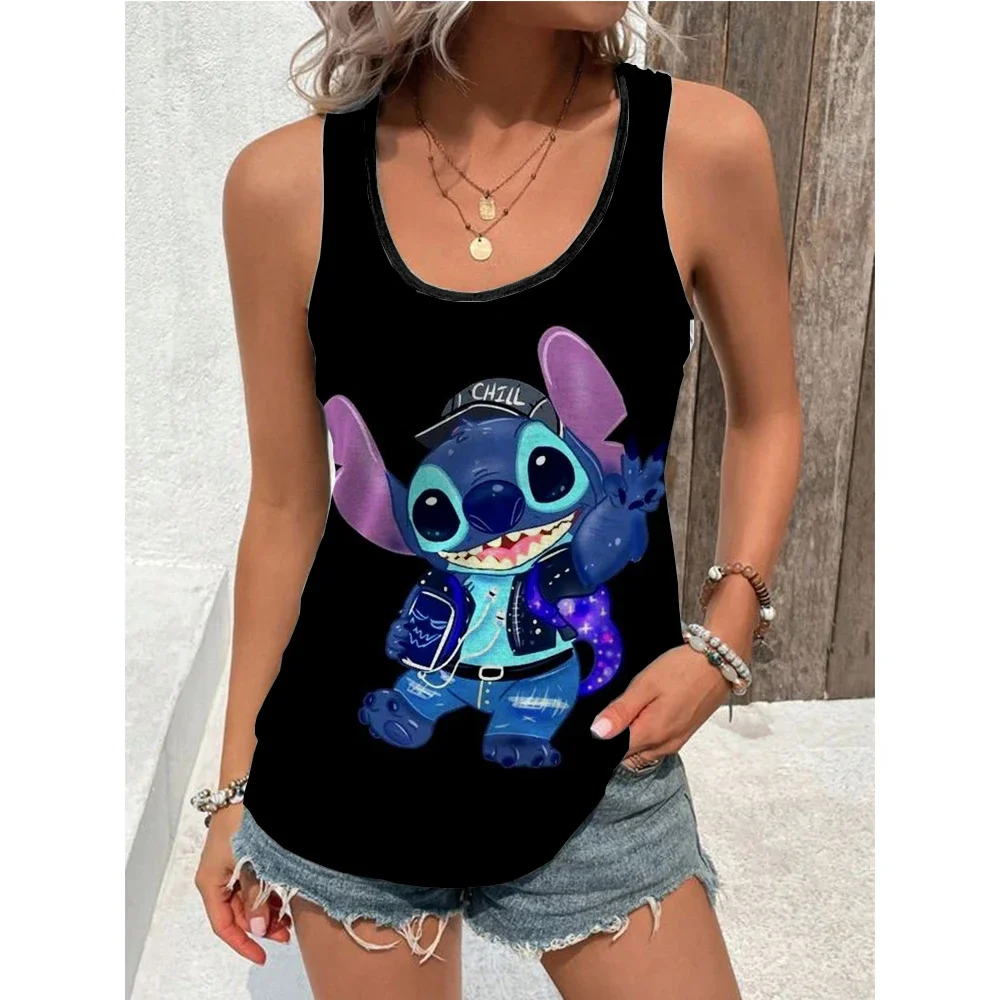 New Disney Stitch Print Tank Top Summer Casual Strap Sleeveless U-neck Slim Fit T-shirt Girls Top T-shirts Women street style New Disney Stitch Print Tank Top Summer Casual Strap Sleeveless U-neck Slim Fit T-shirt Girls Top T-shirts Women street style