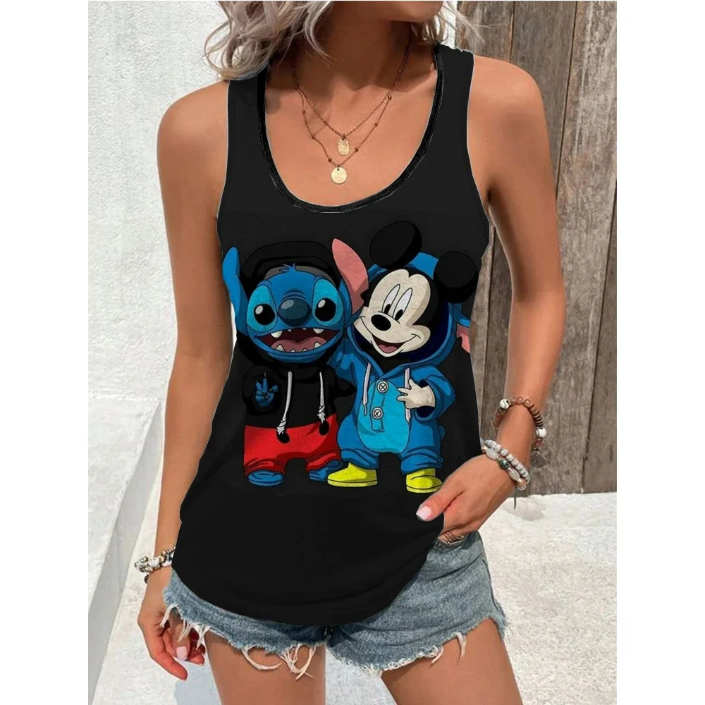 New Disney Stitch Print Tank Top Summer Casual Strap Sleeveless U-neck Slim Fit T-shirt Girls Top T-shirts Women street style