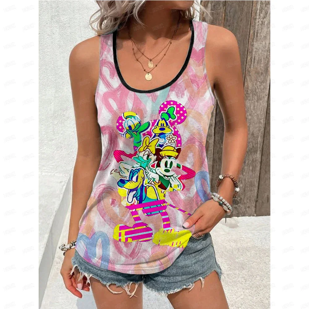 Disney Mickey Mouse Strap Women's Summer  U-neck Top Cartoon Mickey Mouse Pattern Printed Tank Top Cute Disney Anime Tank Top