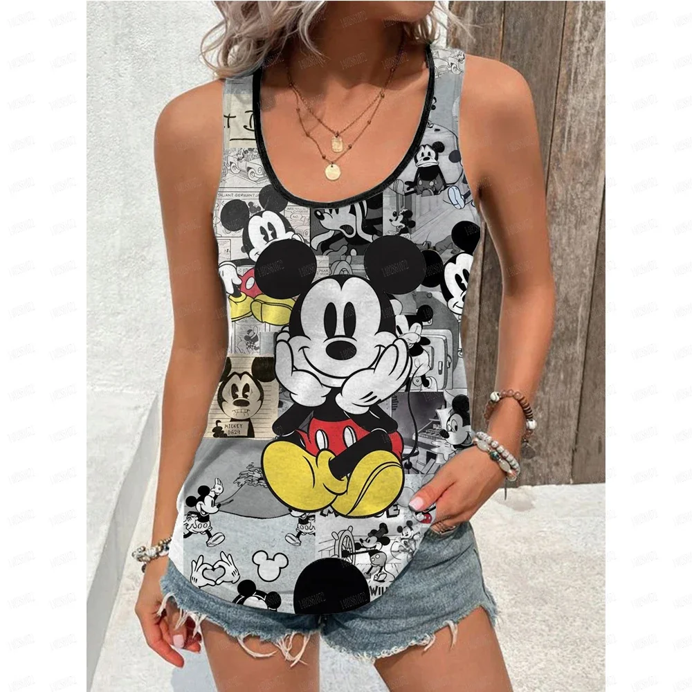 Disney Mickey Mouse Strap Women's Summer  U-neck Top Cartoon Mickey Mouse Pattern Printed Tank Top Cute Disney Anime Tank Top