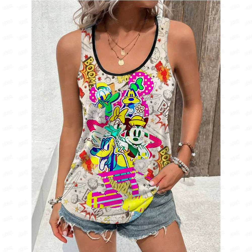 Disney Mickey Mouse Strap Women's Summer  U-neck Top Cartoon Mickey Mouse Pattern Printed Tank Top Cute Disney Anime Tank Top