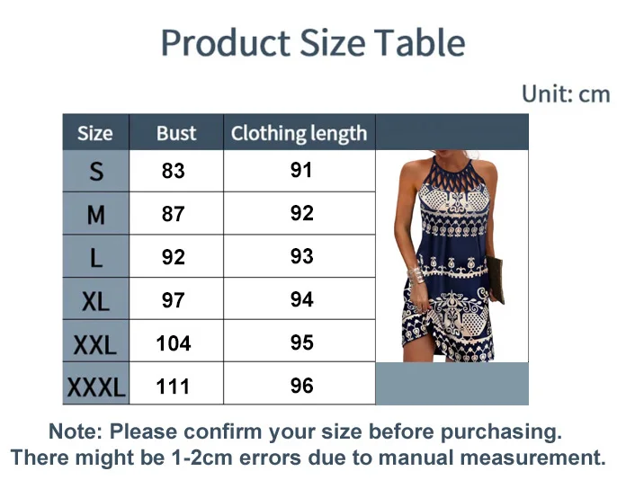 Women Sexy Dress Spring Summer Round Neck Vintage Hollow Slim Sleeveless Halter-Neck Print Women's Dress Comfortable Party Club