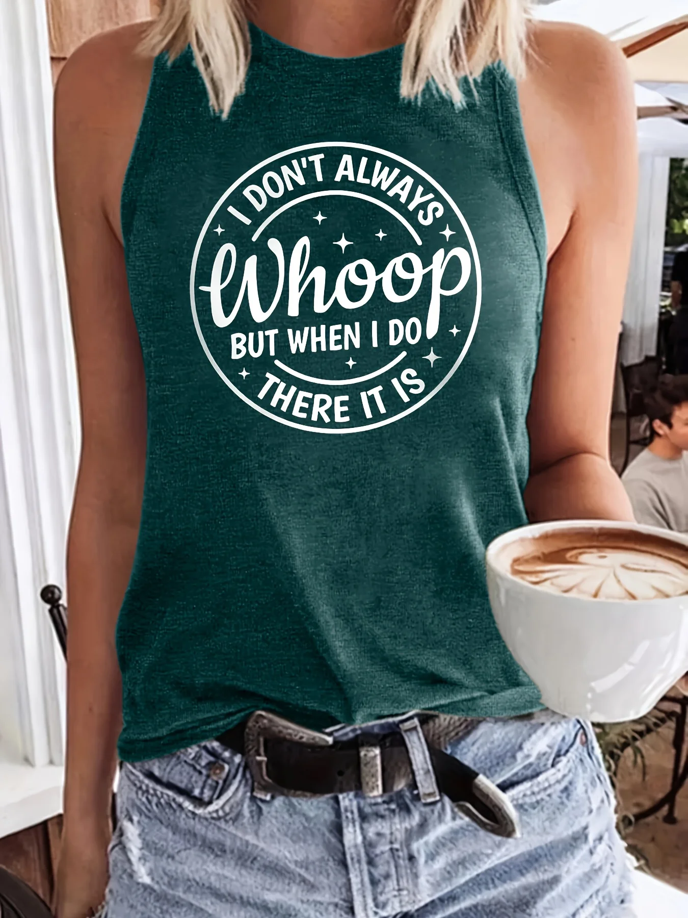 Letter Print Crew Neck Tank Top, Casual Sleeveless Tank Top For Summer, Women's Clothing