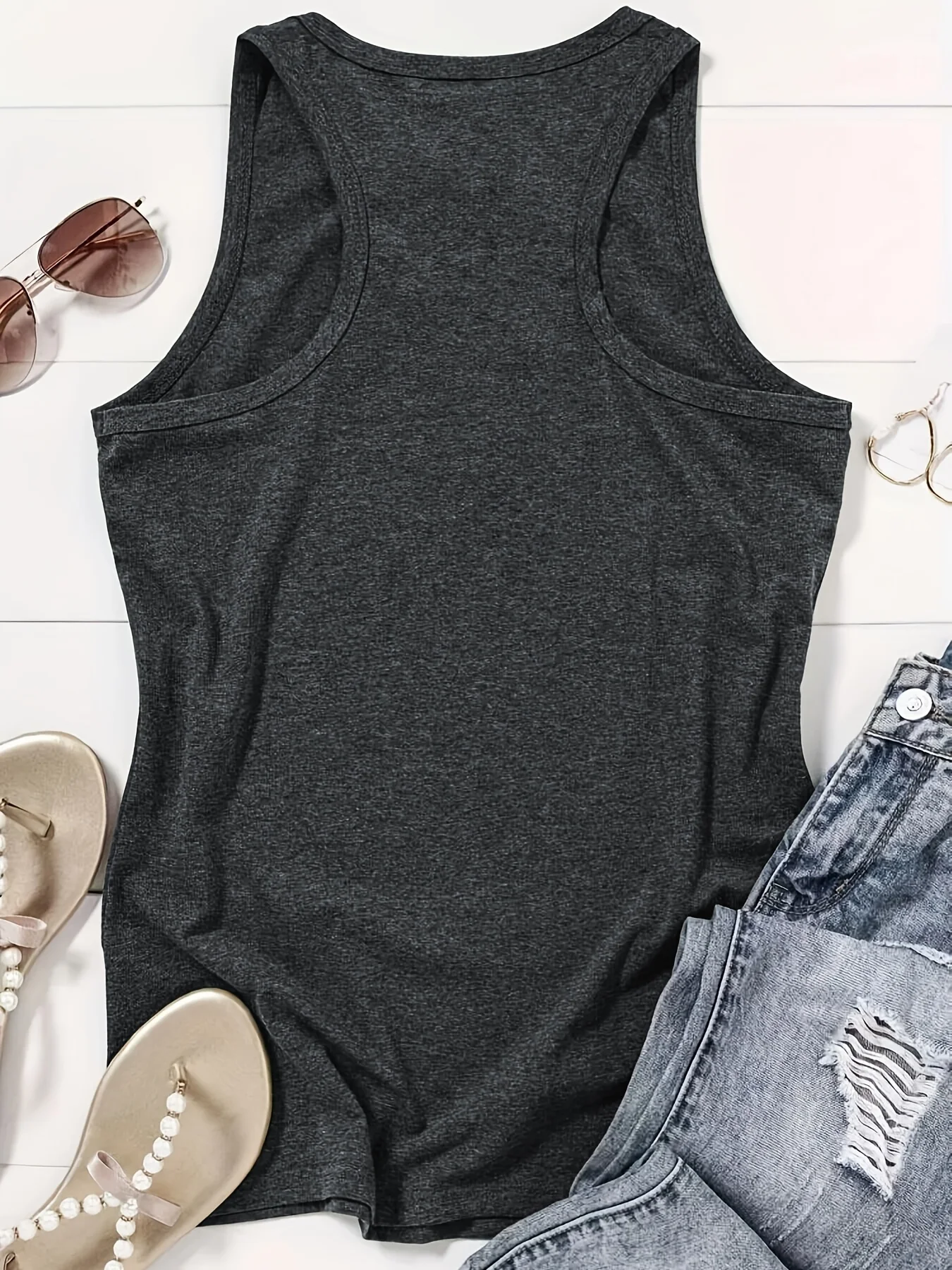 Letter Print Crew Neck Tank Top, Casual Sleeveless Tank Top For Summer, Women's Clothing