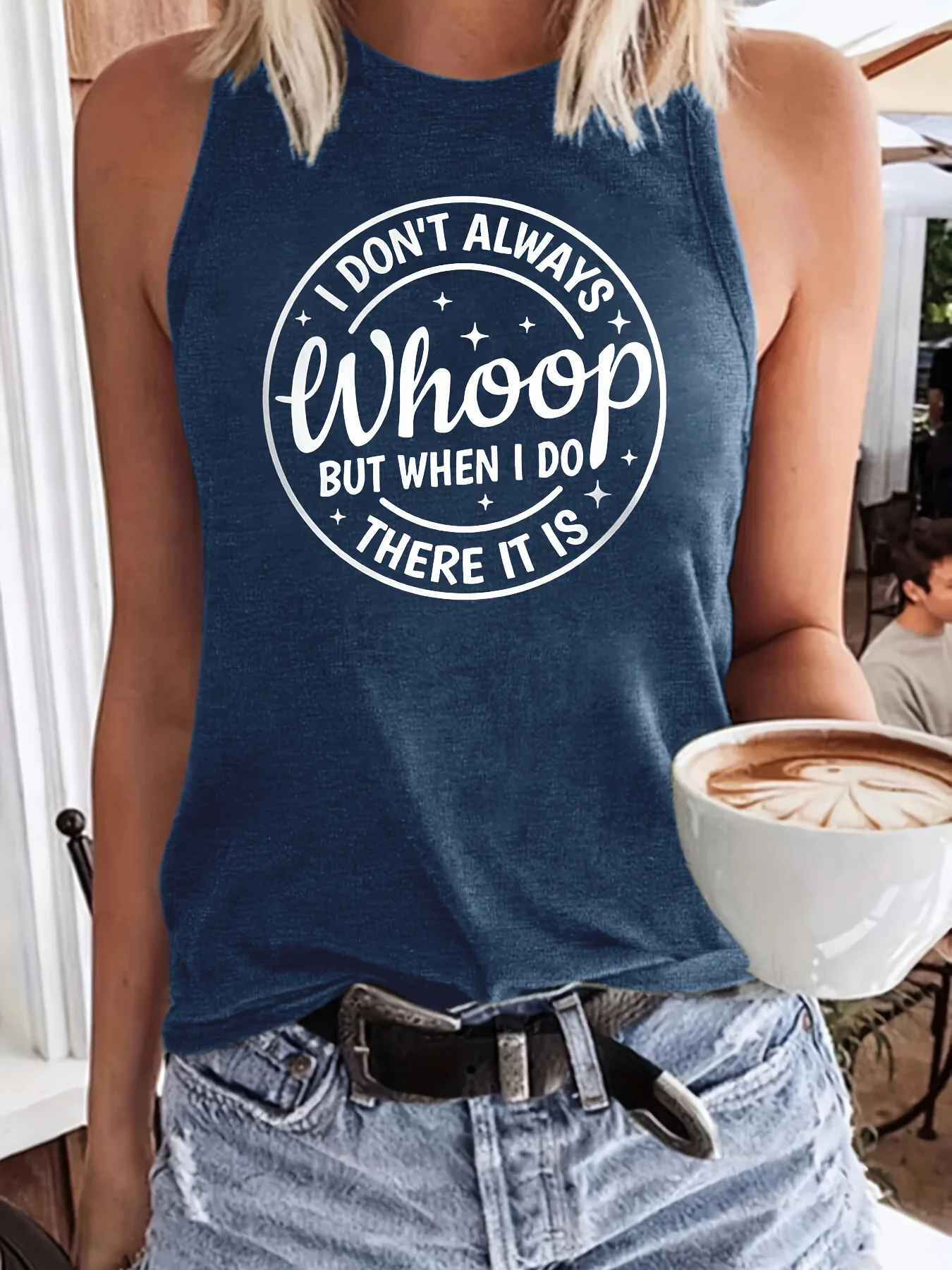 Letter Print Crew Neck Tank Top, Casual Sleeveless Tank Top For Summer, Women's Clothing