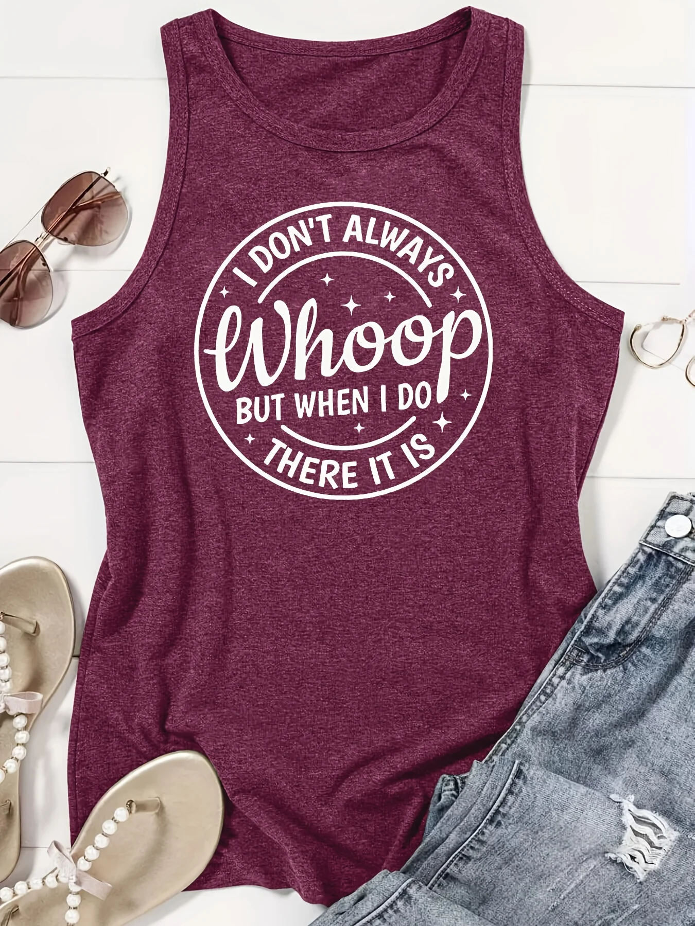 Letter Print Crew Neck Tank Top, Casual Sleeveless Tank Top For Summer, Women's Clothing