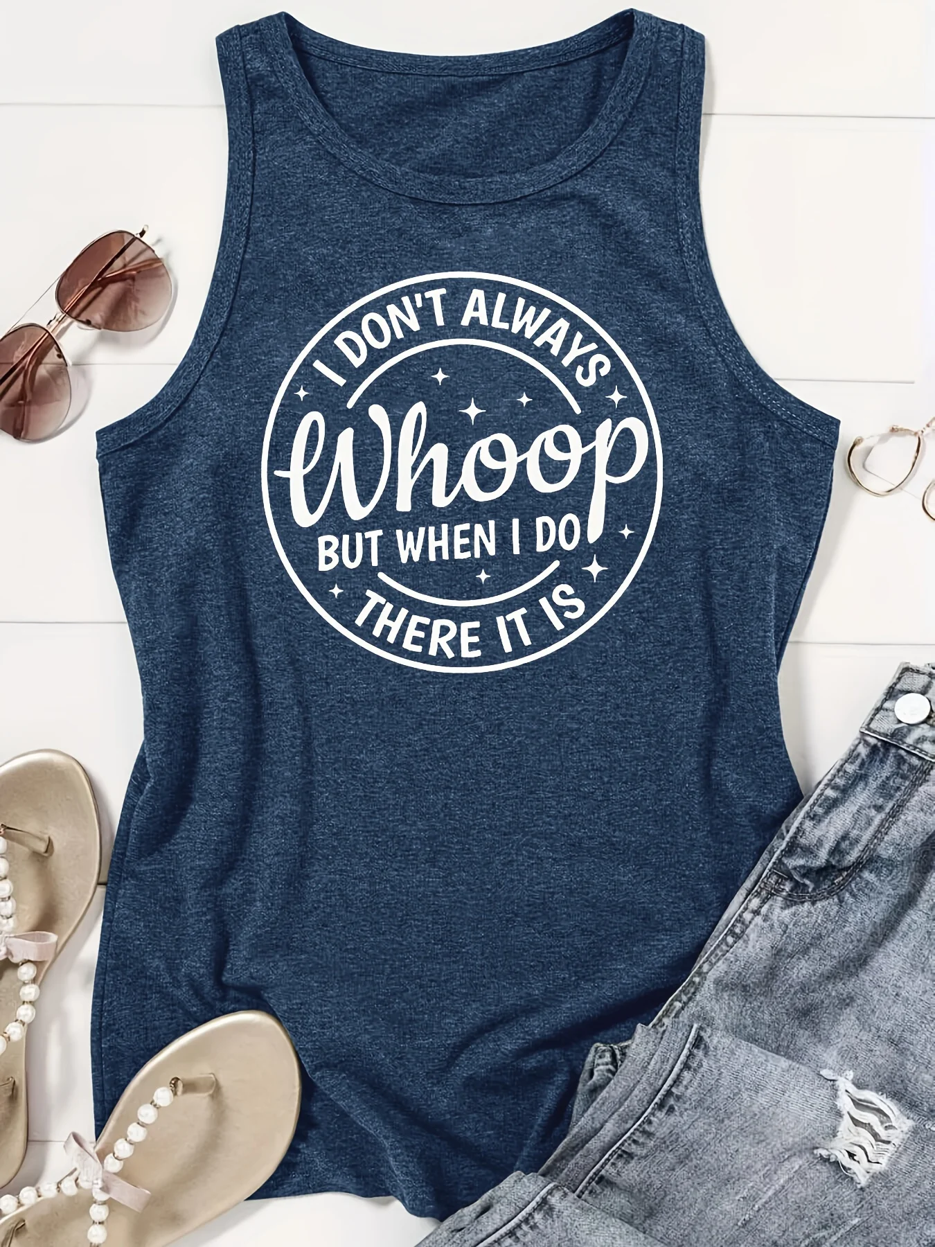 Letter Print Crew Neck Tank Top, Casual Sleeveless Tank Top For Summer, Women's Clothing