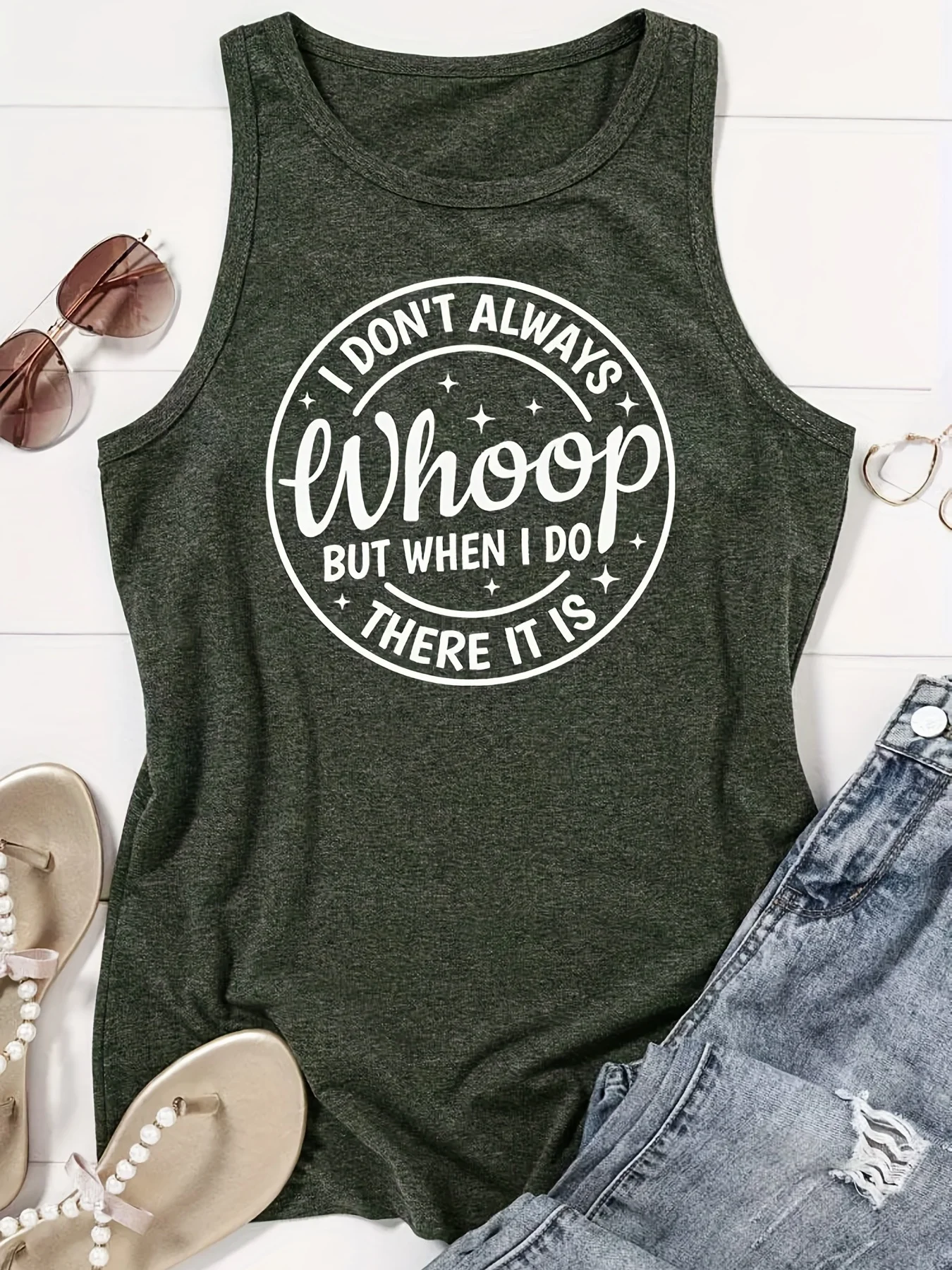 Letter Print Crew Neck Tank Top, Casual Sleeveless Tank Top For Summer, Women's Clothing