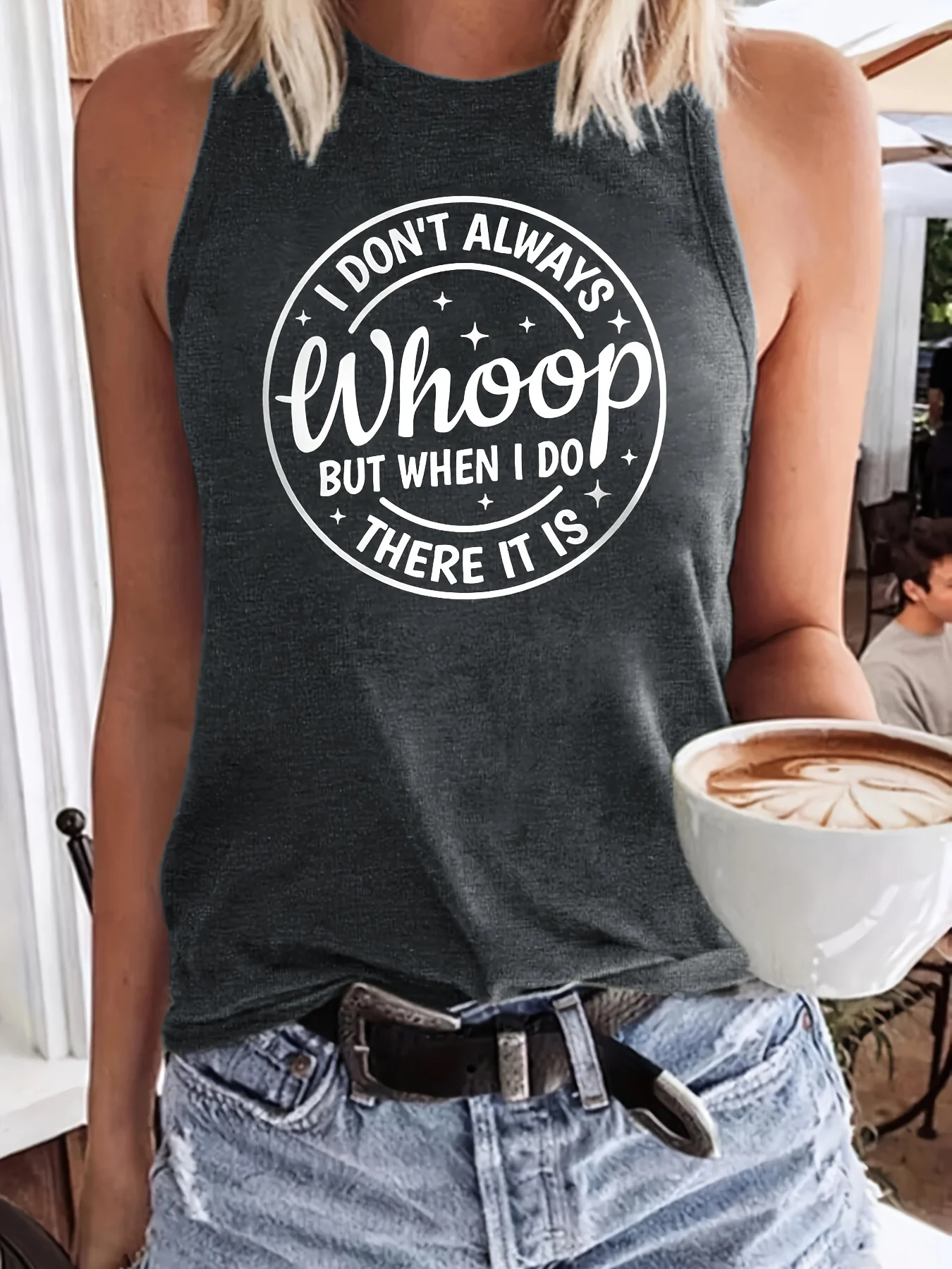 Letter Print Crew Neck Tank Top, Casual Sleeveless Tank Top For Summer, Women's Clothing