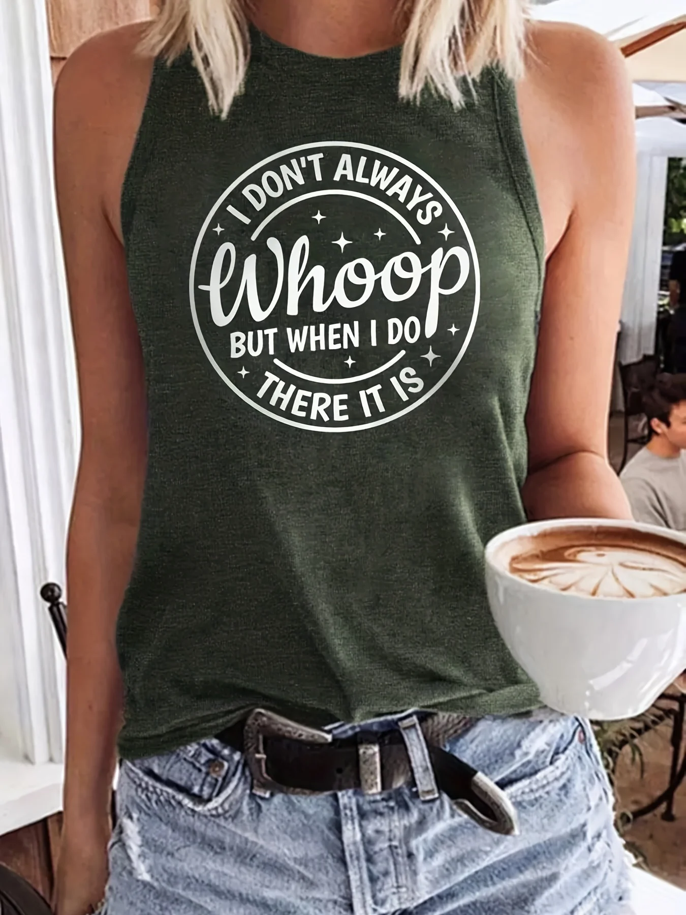 Letter Print Crew Neck Tank Top, Casual Sleeveless Tank Top For Summer, Women's Clothing