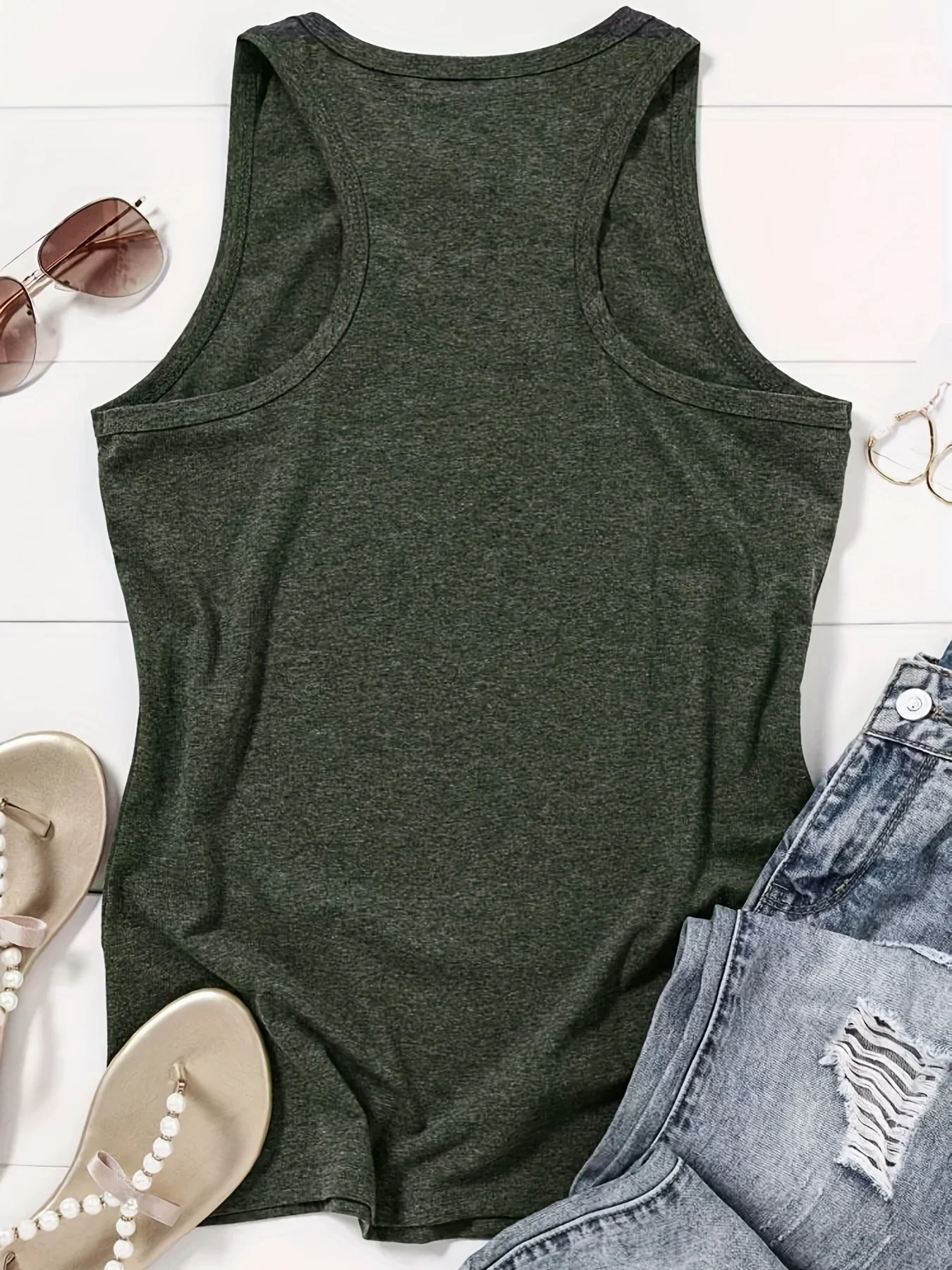 Letter Print Crew Neck Tank Top, Casual Sleeveless Tank Top For Summer, Women's Clothing