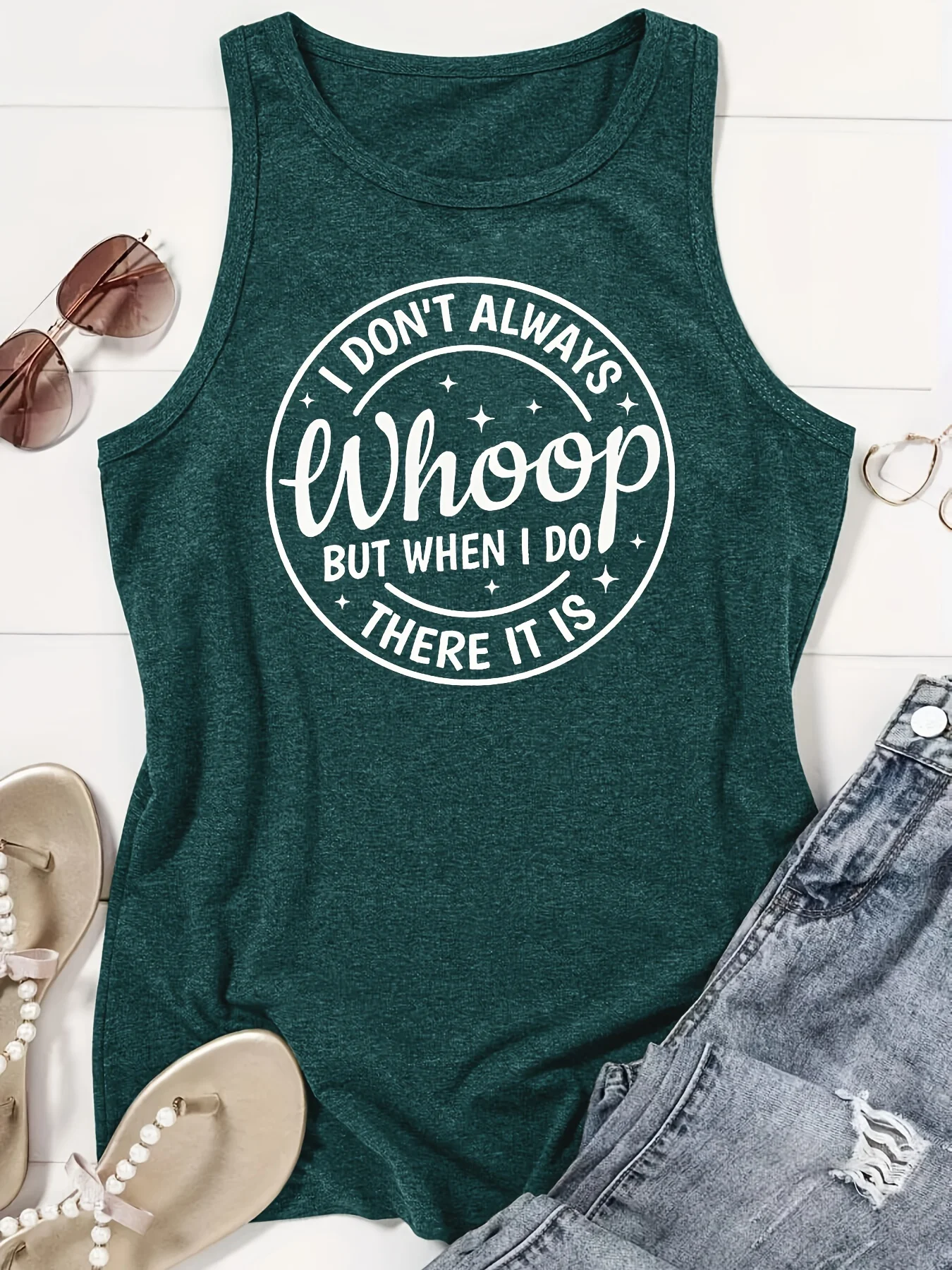 Letter Print Crew Neck Tank Top, Casual Sleeveless Tank Top For Summer, Women's Clothing