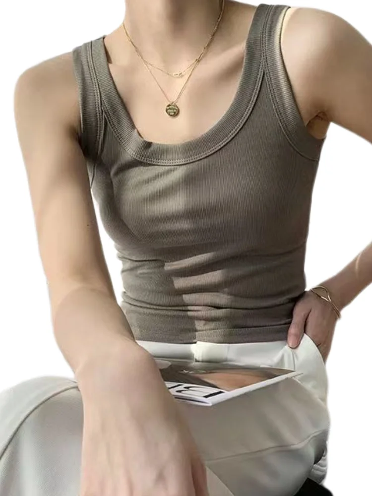 Women Sexy Knitted Vest Ribbed Slim Camis Sleeveless Round Neck Tank Tops 2023 Summer Female Casual Solid Color Basic Camisole