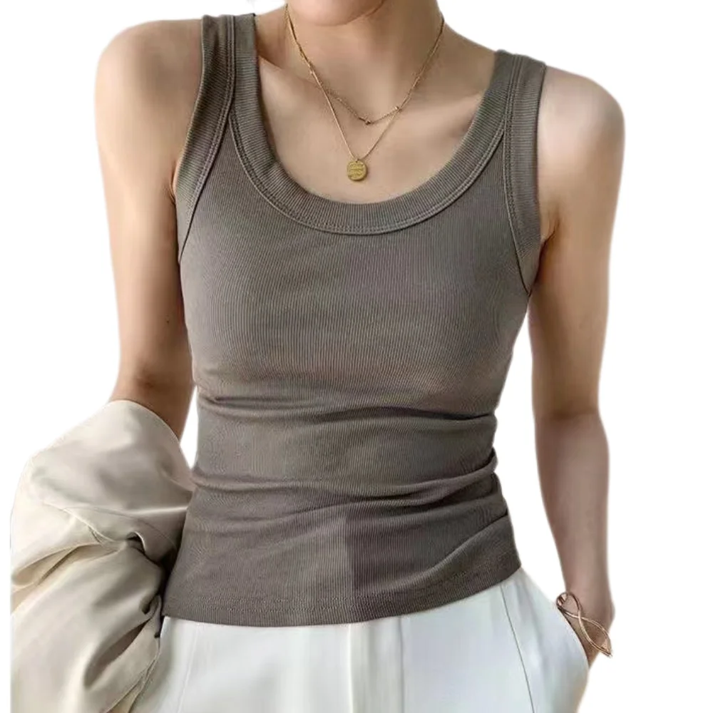Women Sexy Knitted Vest Ribbed Slim Camis Sleeveless Round Neck Tank Tops 2023 Summer Female Casual Solid Color Basic Camisole