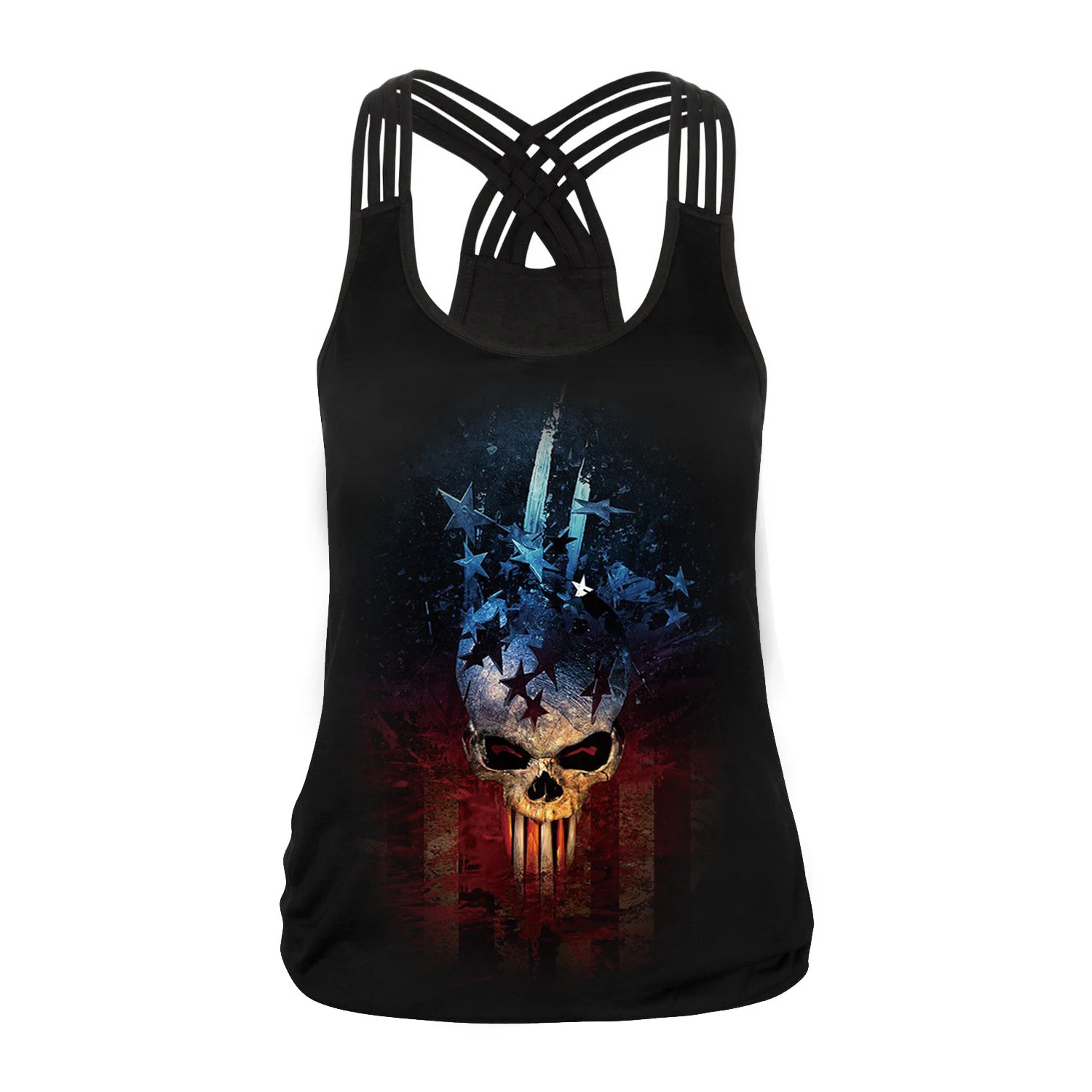 [You're My Secret] Halloween Hollow Out Women Tank Tops Streetwear Skull Pattern Tops Print Gothic Rose Vest Sleeveless Fitness