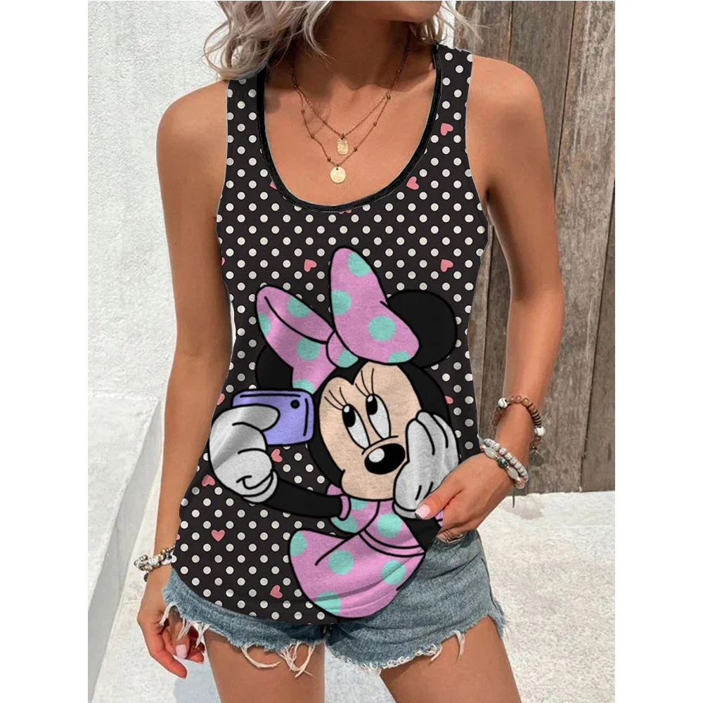 Summer Disney T Shirt Minnie Mickey Mouse Printed T-Shirt Tank Top Women  Women's Clothing KawaiiVest T Shirt U-neck sports vest