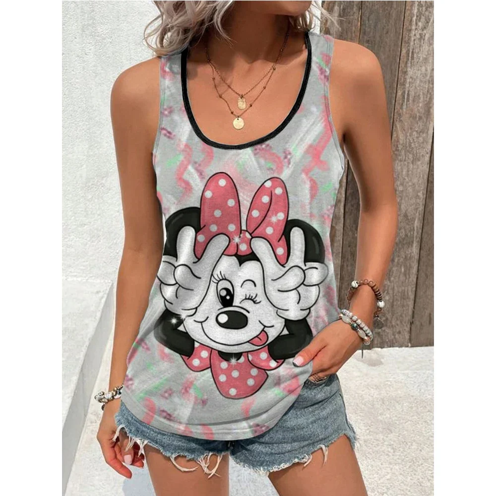 Summer Disney T Shirt Minnie Mickey Mouse Printed T-Shirt Tank Top Women  Women's Clothing KawaiiVest T Shirt U-neck sports vest