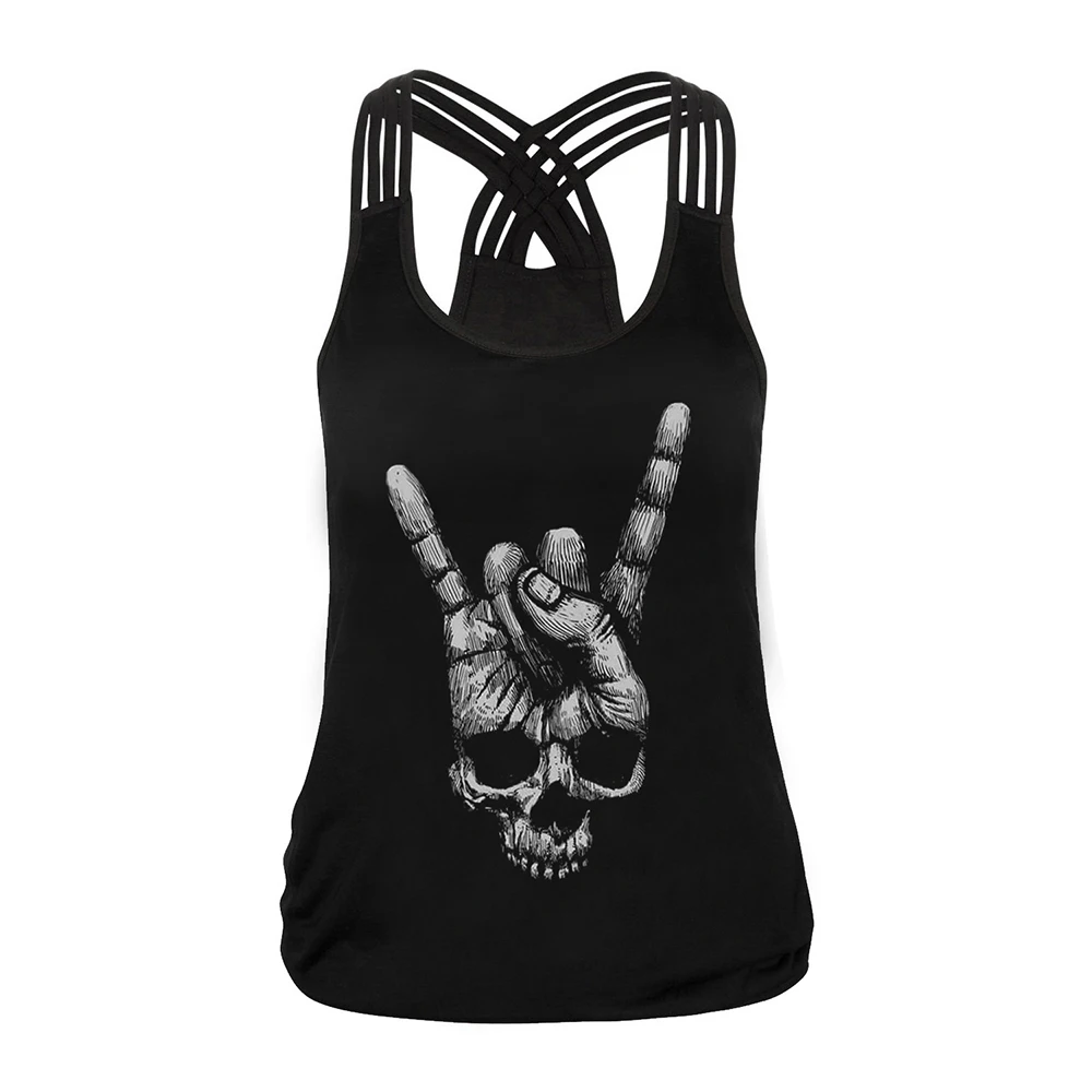 [You're My Secret] Summer Halloween Skull Women's Tank Tops 3D Digital Printed Girl Gothic Style Sling Top Sexy Backless Vest