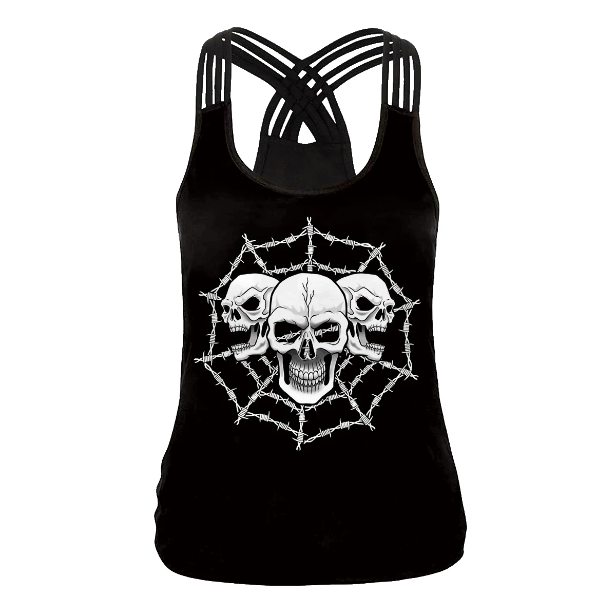 [You're My Secret] Summer Halloween Skull Women's Tank Tops 3D Digital Printed Girl Gothic Style Sling Top Sexy Backless Vest