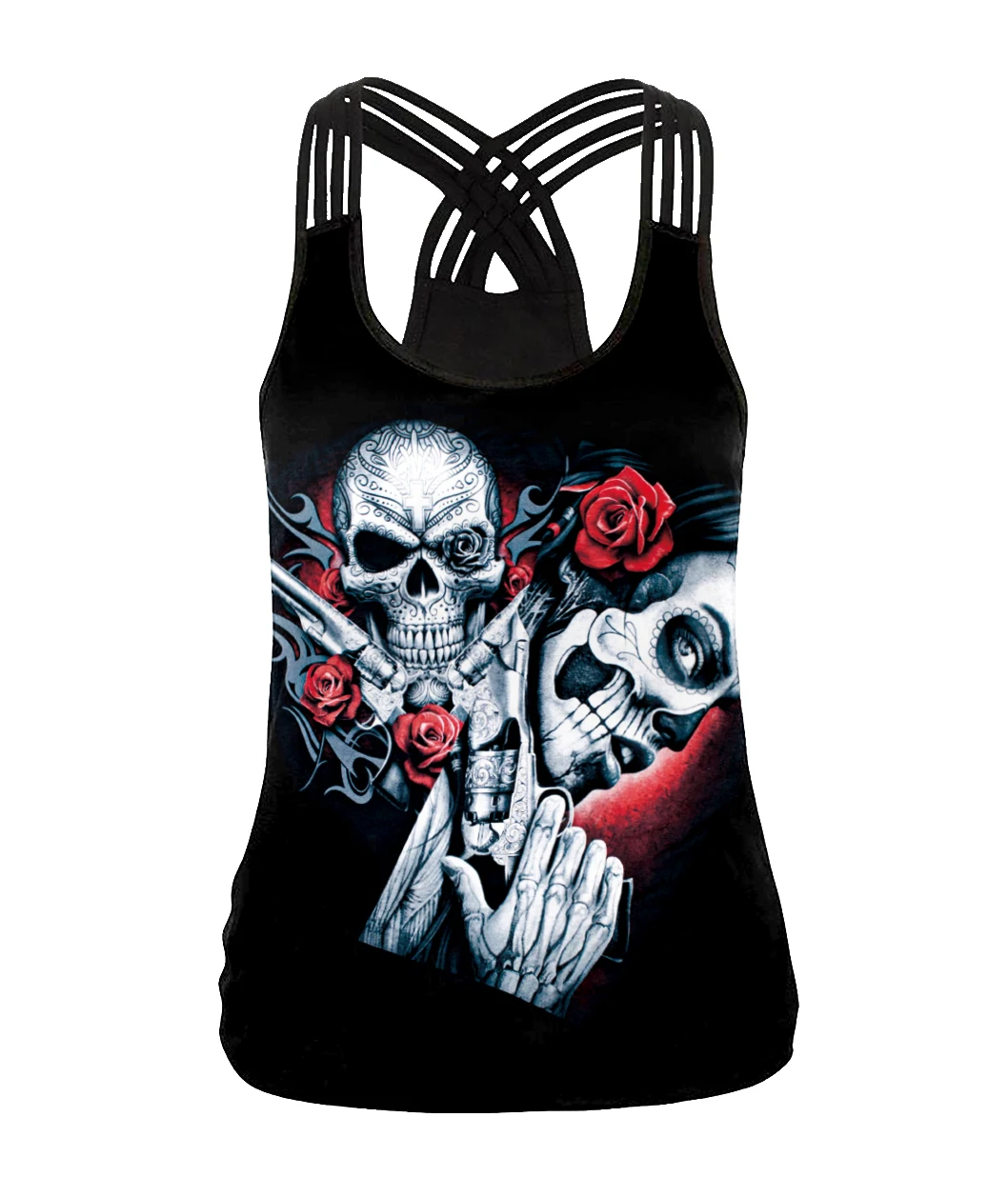[You're My Secret] Summer Halloween Skull Women's Tank Tops 3D Digital Printed Girl Gothic Style Sling Top Sexy Backless Vest