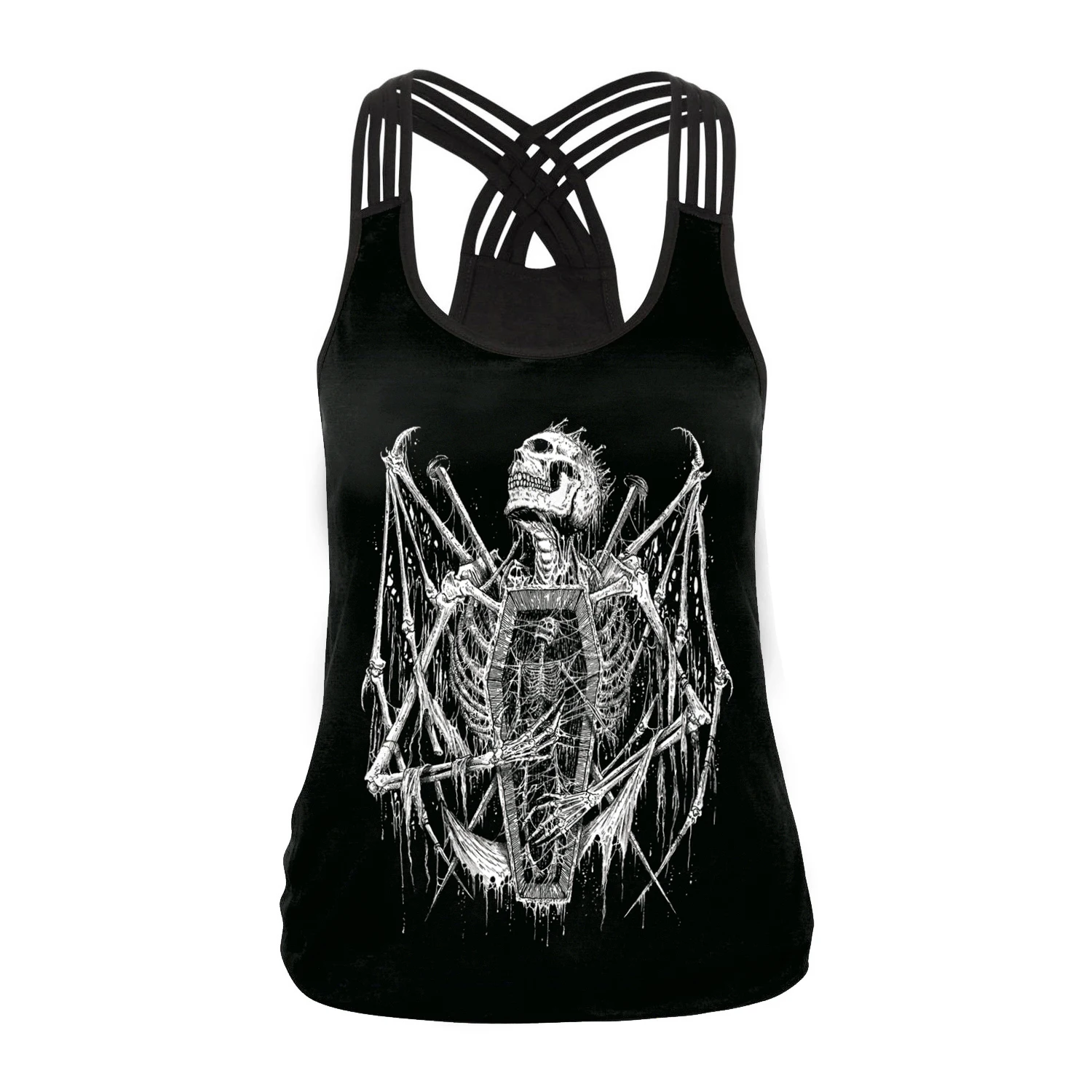 [You're My Secret] Summer Halloween Skull Women's Tank Tops 3D Digital Printed Girl Gothic Style Sling Top Sexy Backless Vest