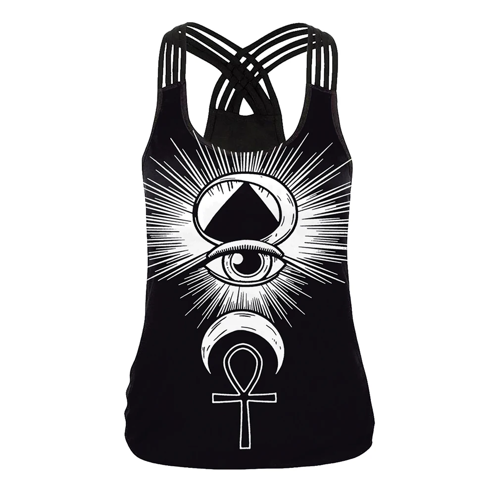 [You're My Secret] Summer Halloween Skull Women's Tank Tops 3D Digital Printed Girl Gothic Style Sling Top Sexy Backless Vest