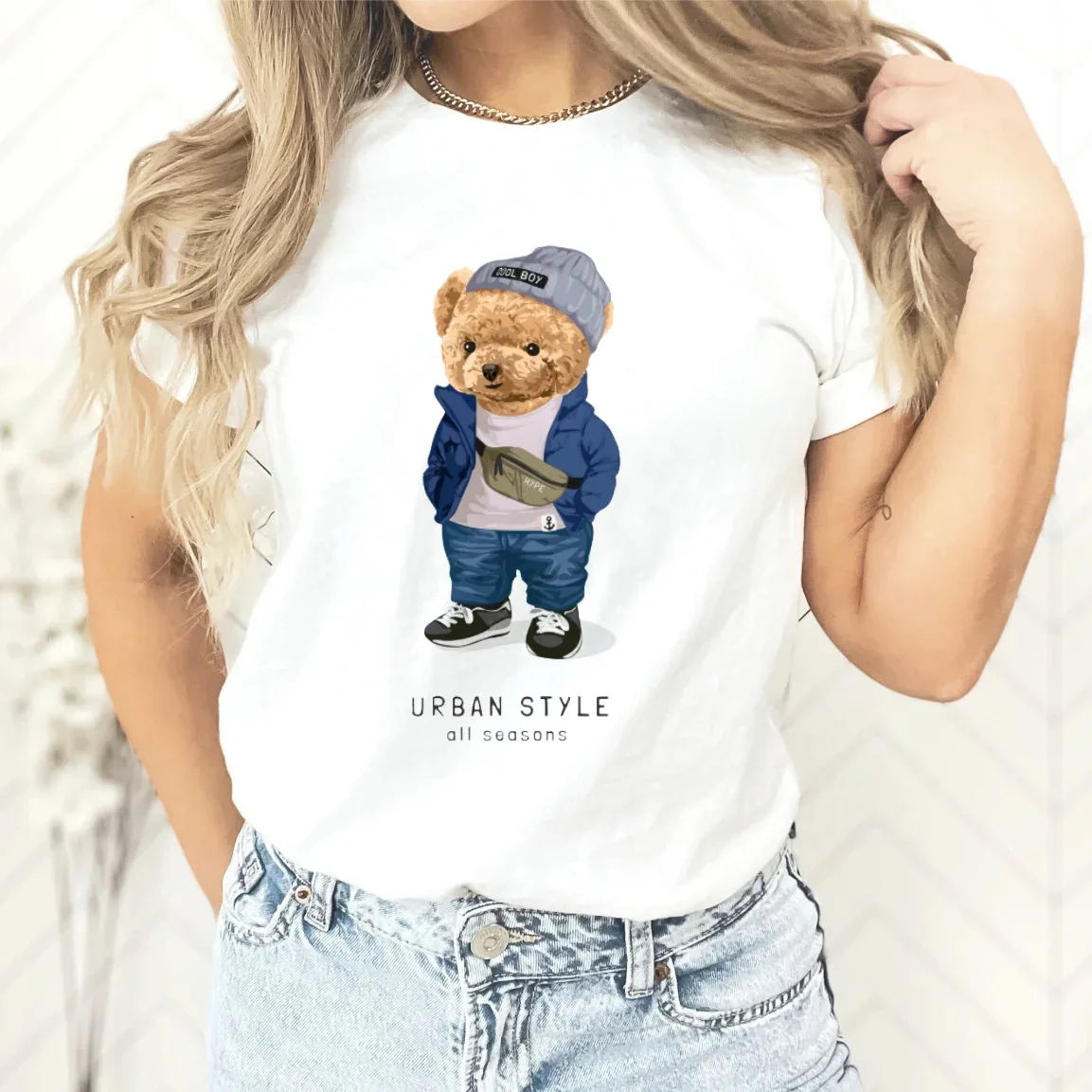 New Couple Teddy Bear Print T-shirt Europe and The United States Fashion Crew-neck Top Woman Tops Oversized T Shirt Harajuku New Couple Teddy Bear Print T-shirt Europe and The United States Fashion Crew-neck Top Woman Tops Oversized T Shirt Harajuku