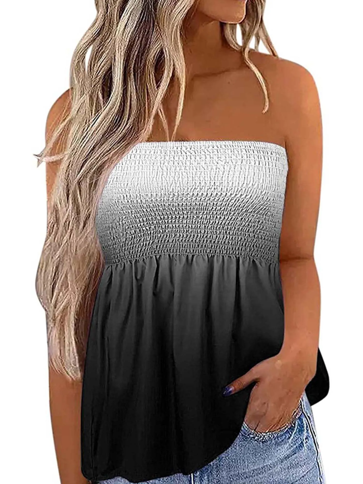 Women s Tube Crop Tops Strapless Cute Sexy Sleeveless Floral Print Blouse Holiday Pleated Tops Shirt Women s Tube Crop Tops Strapless Cute Sexy Sleeveless Floral Print Blouse Holiday Pleated Tops Shirt