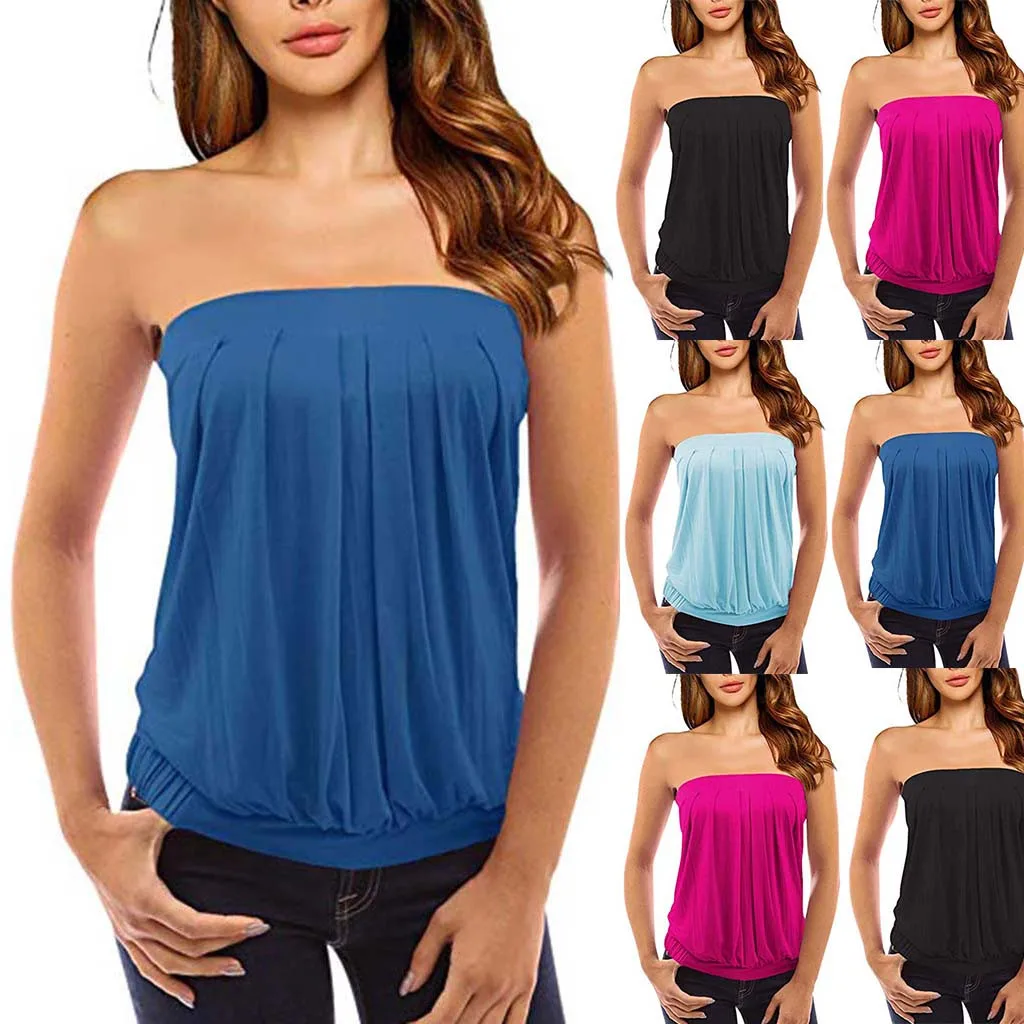 Summer New Solid Strapless Vest Women Sexy Cutaway Sleeveless Backless Casual Versatile Tank Tops Ladies Daily Camisole 2024