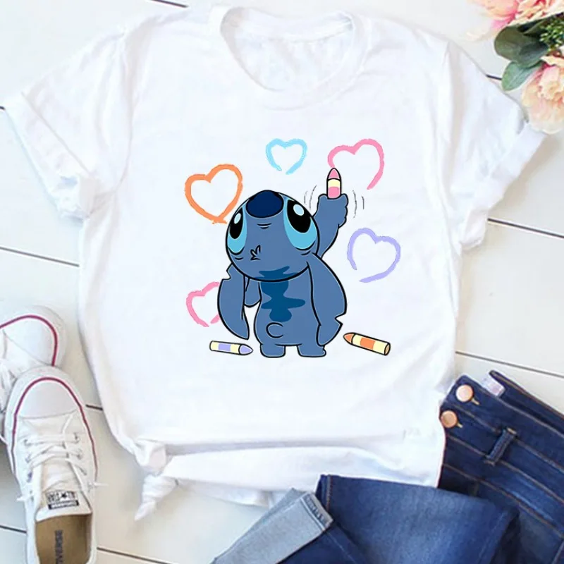 New Disney Lilo & Stitch Summer Women Clothes Short Sleeve Casual Tshirt Print Graphic T Shirt Y2K Lady Tee Top Female Clothes