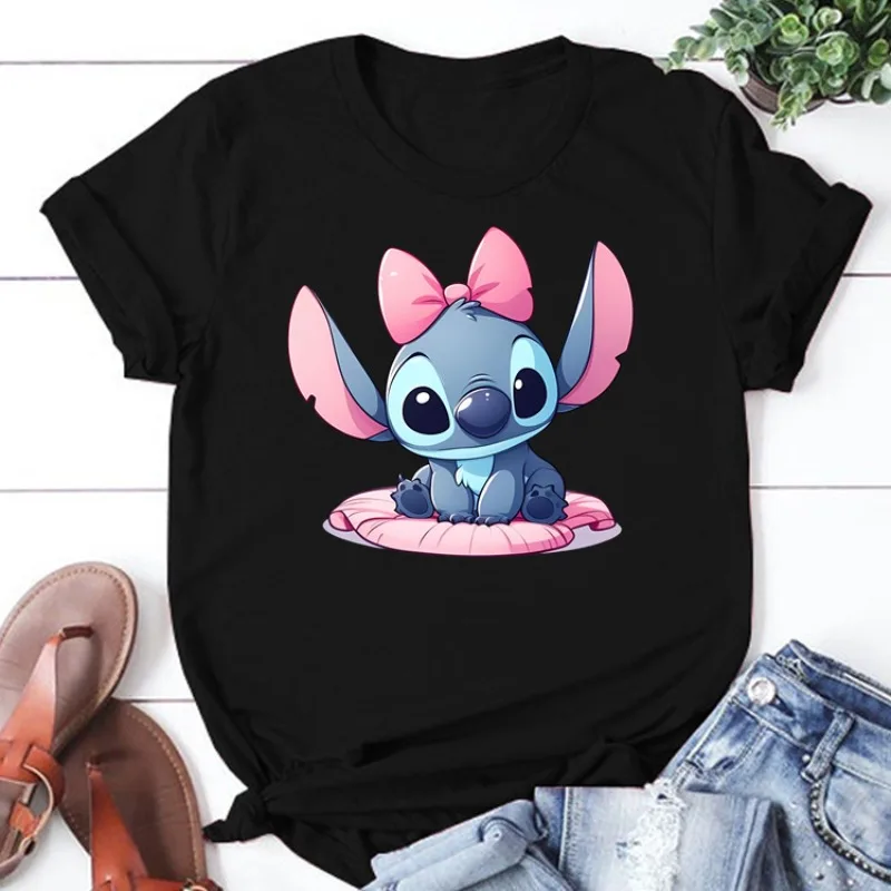 New Disney Lilo & Stitch Summer Women Clothes Short Sleeve Casual Tshirt Print Graphic T Shirt Y2K Lady Tee Top Female Clothes
