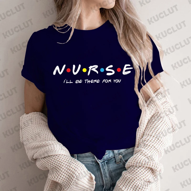 Women's Nurse Print T-Shirt Nurse I'll Be There for You Shirt Short Sleeve Tshirts for Women Funny Friends Show Shirt for Nurse
