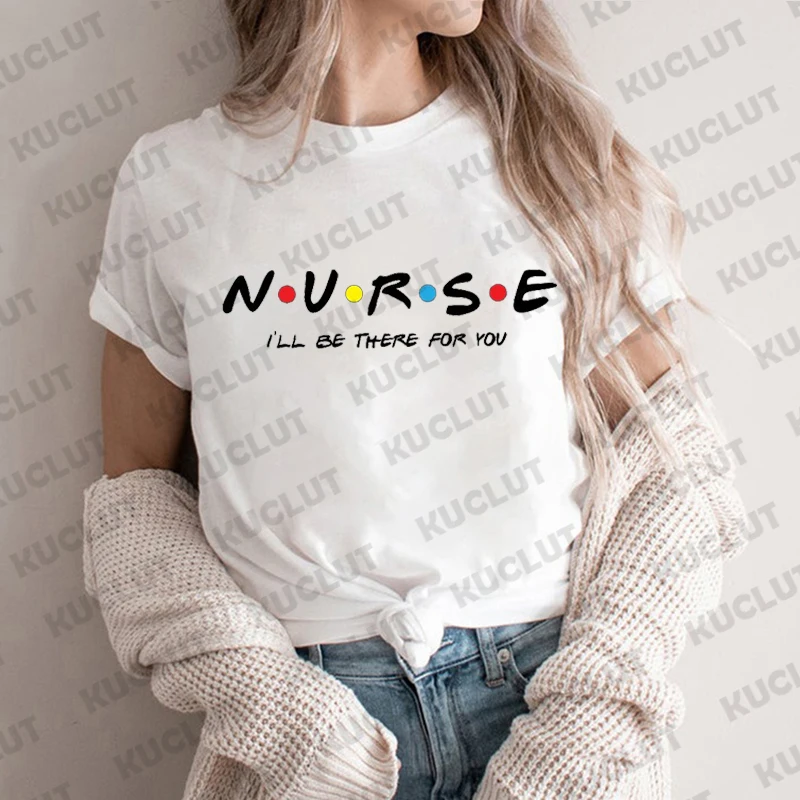 Women's Nurse Print T-Shirt Nurse I'll Be There for You Shirt Short Sleeve Tshirts for Women Funny Friends Show Shirt for Nurse