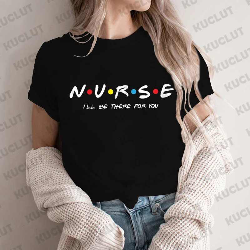 Women's Nurse Print T-Shirt Nurse I'll Be There for You Shirt Short Sleeve Tshirts for Women Funny Friends Show Shirt for Nurse