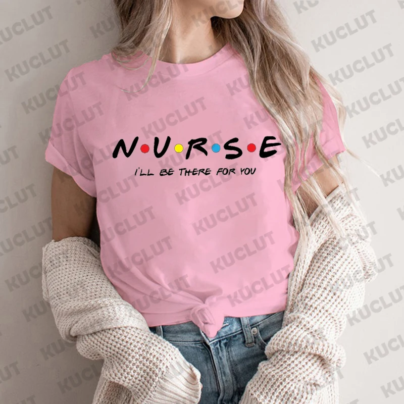 Women's Nurse Print T-Shirt Nurse I'll Be There for You Shirt Short Sleeve Tshirts for Women Funny Friends Show Shirt for Nurse