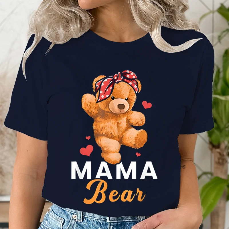 Teddy Mama Bear Graphic T Shirts Women Cartoon Bear Lover Graphic Tee Cute Teddy Mom Printed Women T-shirt Cartoon Classic Tops