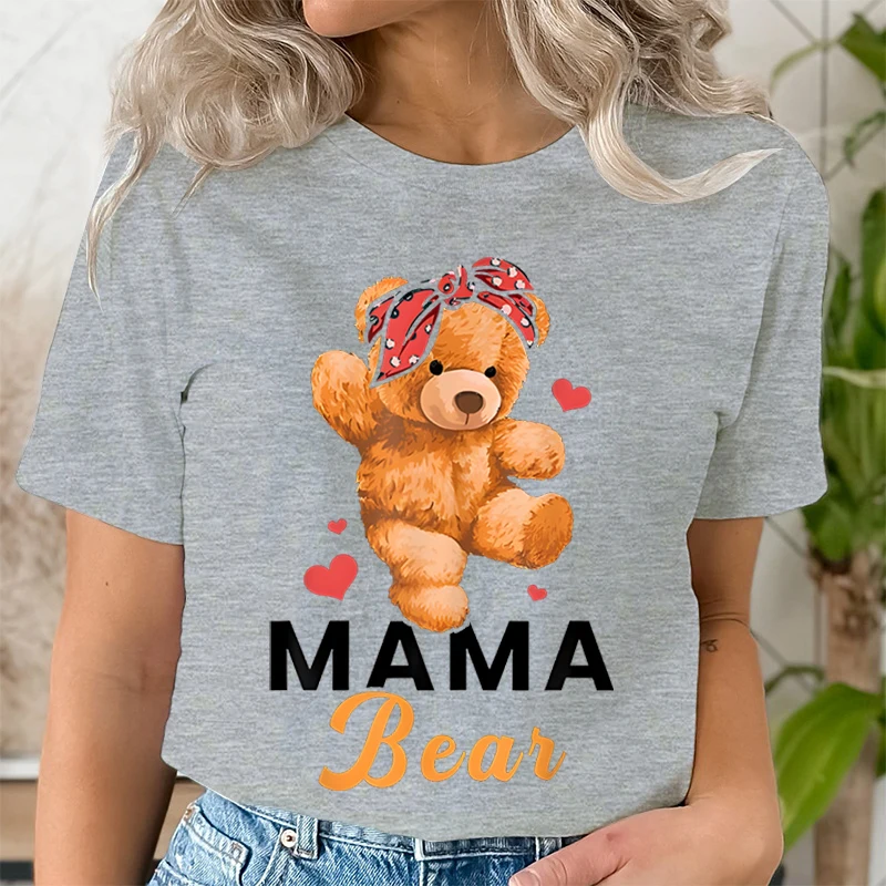 Teddy Mama Bear Graphic T Shirts Women Cartoon Bear Lover Graphic Tee Cute Teddy Mom Printed Women T-shirt Cartoon Classic Tops